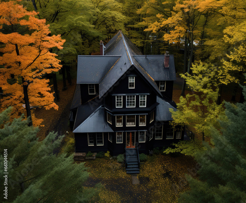 Secluded Sanctuary: A Black Wooden House in a Dense Forest,house in the forest,house in the woods
