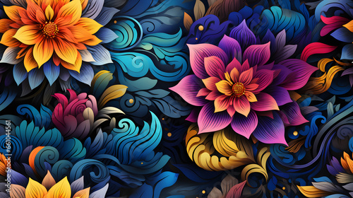 blue and yellow flowers  seamless pattern  illustration  Generative Ai