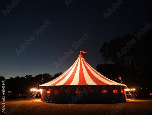 A Circus Tent With Lights On It