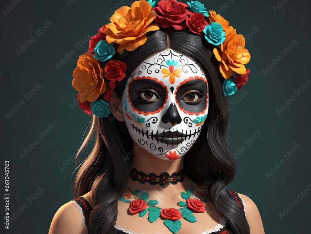 A Woman With A Sugar Skull Makeup