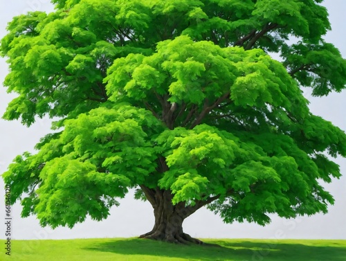 A Large Tree With Green Leaves On A Green Hill