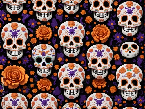 A Bunch Of Skulls With Flowers And Skulls © Pixel Matrix