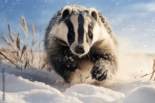 Running Badger in the Snow