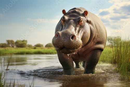 Hippo Walking in Water