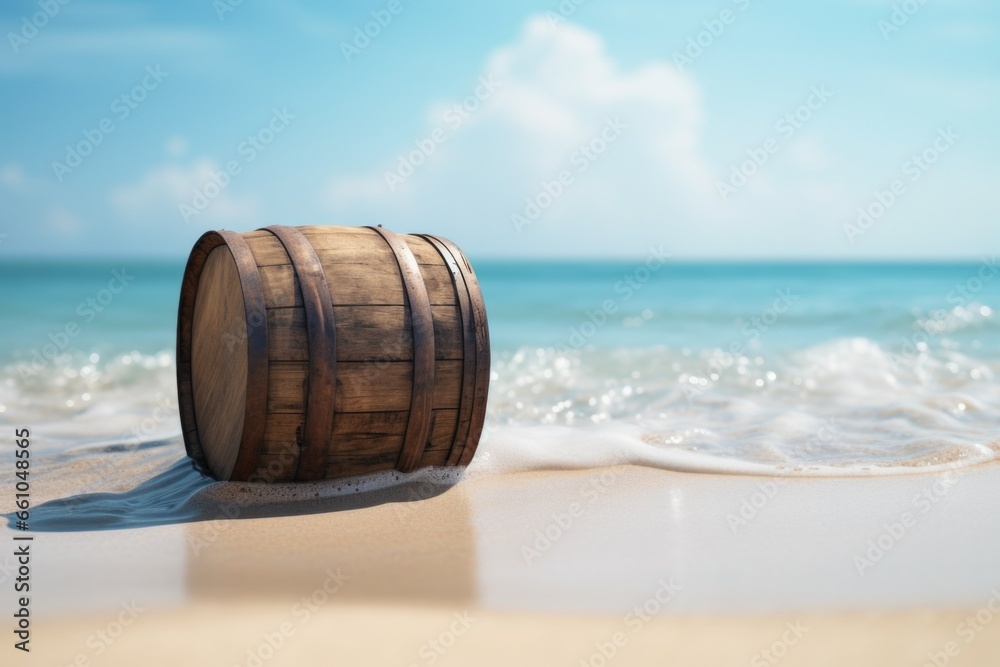 Fototapeta premium Wooden Barrel on Sandy Beach