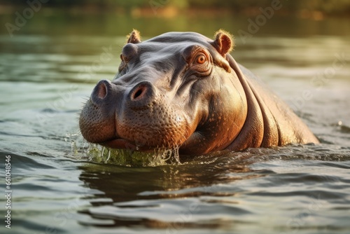 Hippo with Tennis Ball in Water