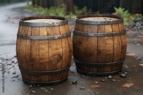 Two Wooden Barrels Side by Side