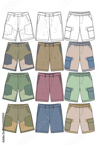 Modern Short pants coloring drawing vector, Modern short pants in a sketch style, training template vector, vector Illustration.
