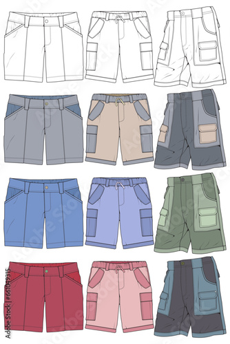 Modern Short pants coloring drawing vector, Modern short pants in a sketch style, training template vector, vector Illustration.
