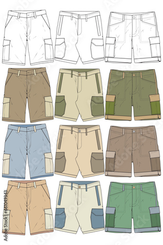 Modern Short pants coloring drawing vector, Modern short pants in a sketch style, training template vector, vector Illustration.