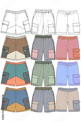 Modern Short pants coloring drawing vector, Modern short pants in a sketch style, training template vector, vector Illustration.