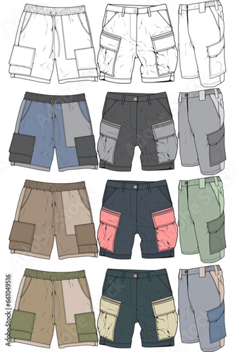 Modern Short pants coloring drawing vector, Modern short pants in a sketch style, training template vector, vector Illustration.