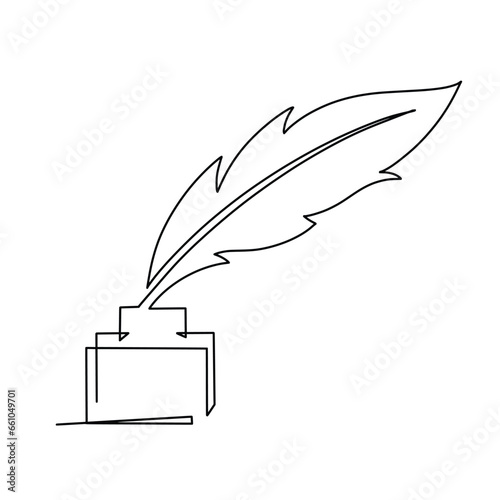 Vector continuous one line feather pen illustration