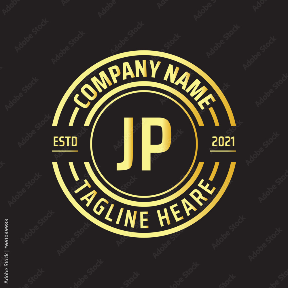 Professional simple Letter JP Circle Luxury Gold Color Vector Logo Template