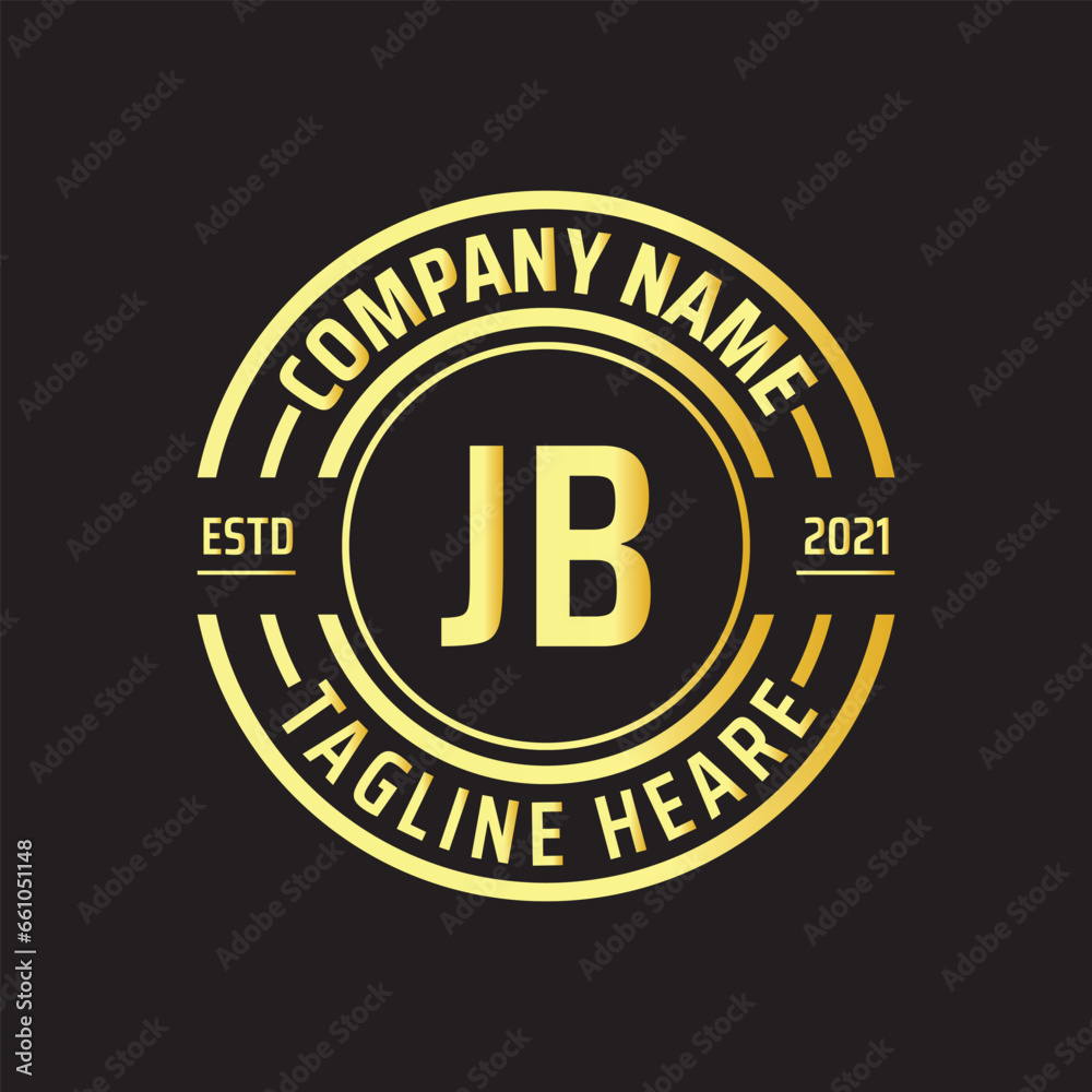 Professional simple Letter JB Circle Luxury Gold Color Vector Logo Template