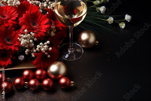 christmas party, romantic, red, minimalist, flat lay, generative ai