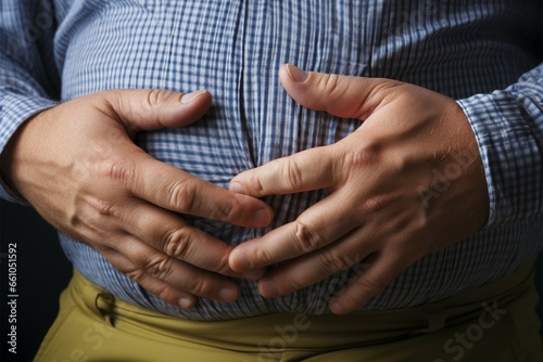 Excessive adiposity A hand clutches extra abdominal fat, signifying obesity