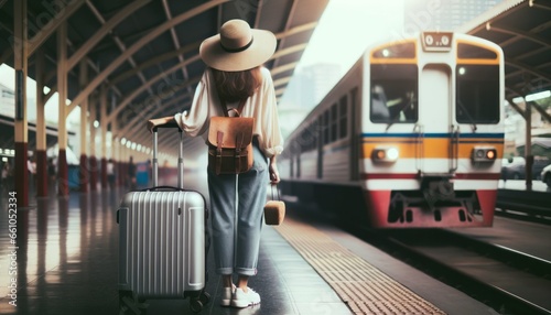Woman Tourist with Luggage, Wanderlust Concept
