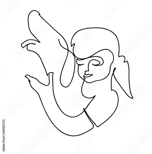 One line drawing of little girl hugging her dog.
One continuous line drawing of golden labrador retriever, pet.
