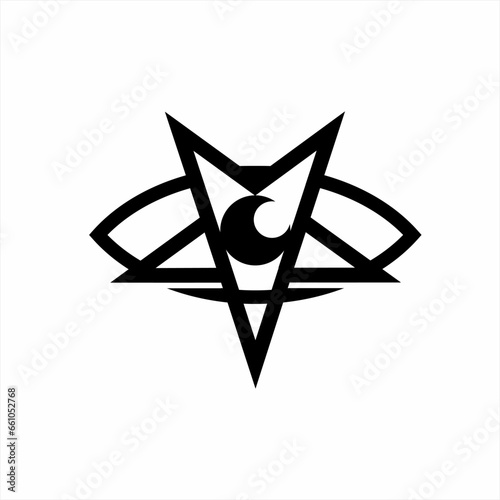 Eye logo design with pentagram concept.