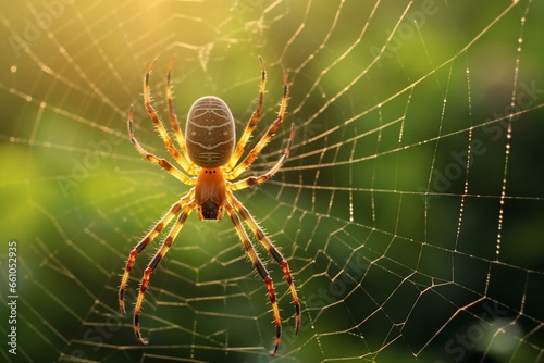Intricate spider weaving a delicate web. Generative AI