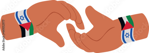 israeli and palestinian hands with handbands