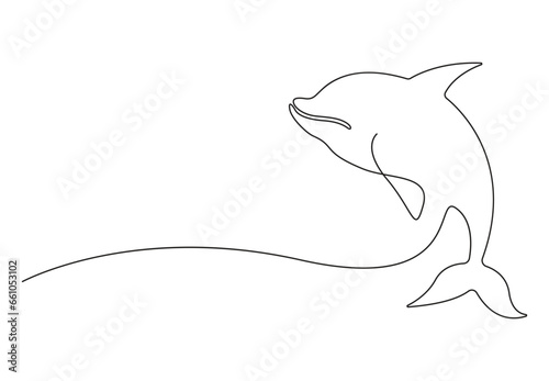 Fototapeta Naklejka Na Ścianę i Meble -   Continuous one line drawing of dolphin. Isolated on white background vector illustration. Premium vector. 