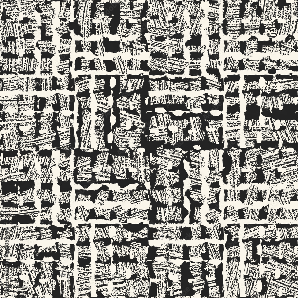 Monochrome Grunge Textured Ethnic Pattern
