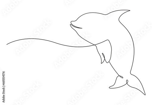 Single continuous line drawing of dolphin. Isolated on white background vector illustration. Premium vector. 
