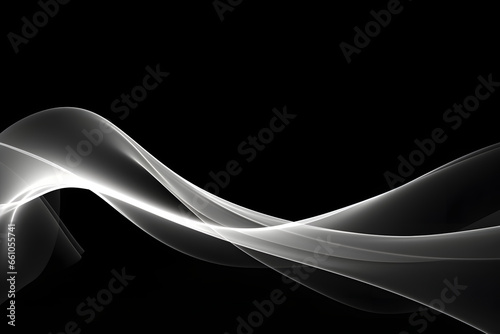 White flowing lines forming waves on a black background