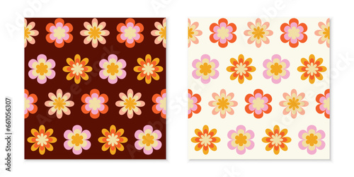 Retro groovy daisy seamless patterns. 70s vibes floral background for bedclothes or textile design