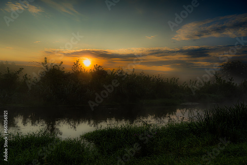 Morning fog at sunrise over the Suprasl River in Podlasie. © Zdzislaw