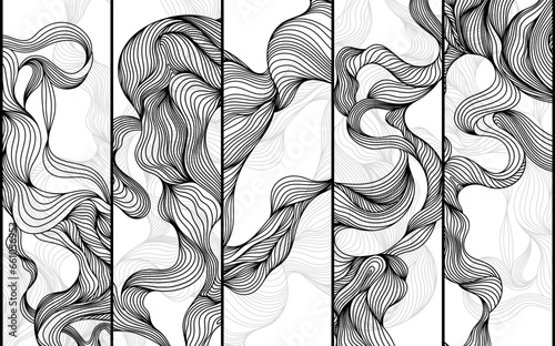 Backdrop cover layout template. Wavy abstract curved line backgrounds collection hand drawn.