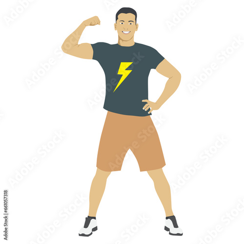 The man with the muscles Posing bodybuilding. Isolated vector illustration on white background