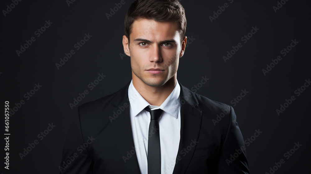 Portrait of handsome confident businessman or investor on minimal background Portrait of handsome confident businessman or investor on minimal background