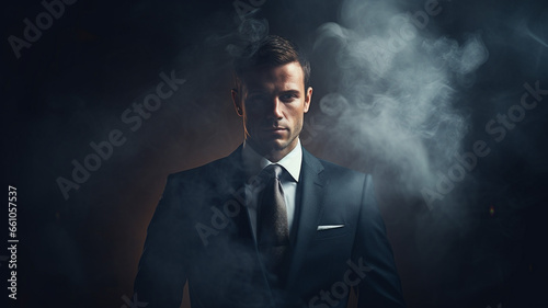 Portrait of handsome confident businessman or investor on minimal background