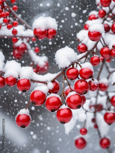 Photo Of Christmas Red Berries In The Snow