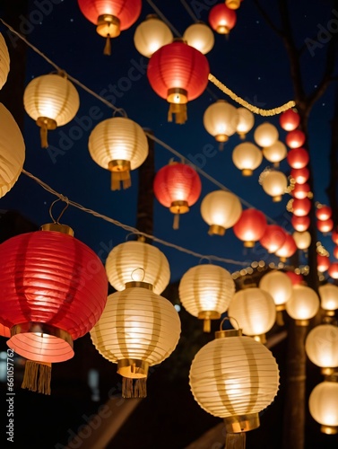 Photo Of Christmas Glowing Paper Lanterns In The Night