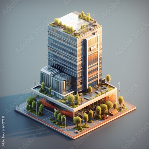 skyscrapper building isometric, 3d render photo