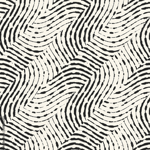 Ink Drawn Wavy Stripes Textured Herringbone Pattern