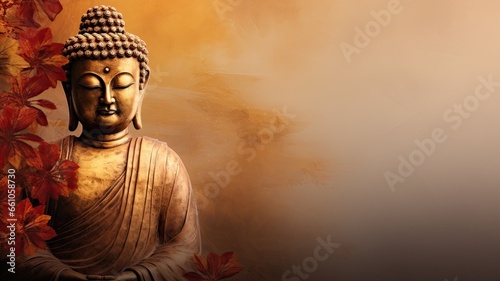 Statue of buddha  buddhism  religion and meditation. Web banner with copy space