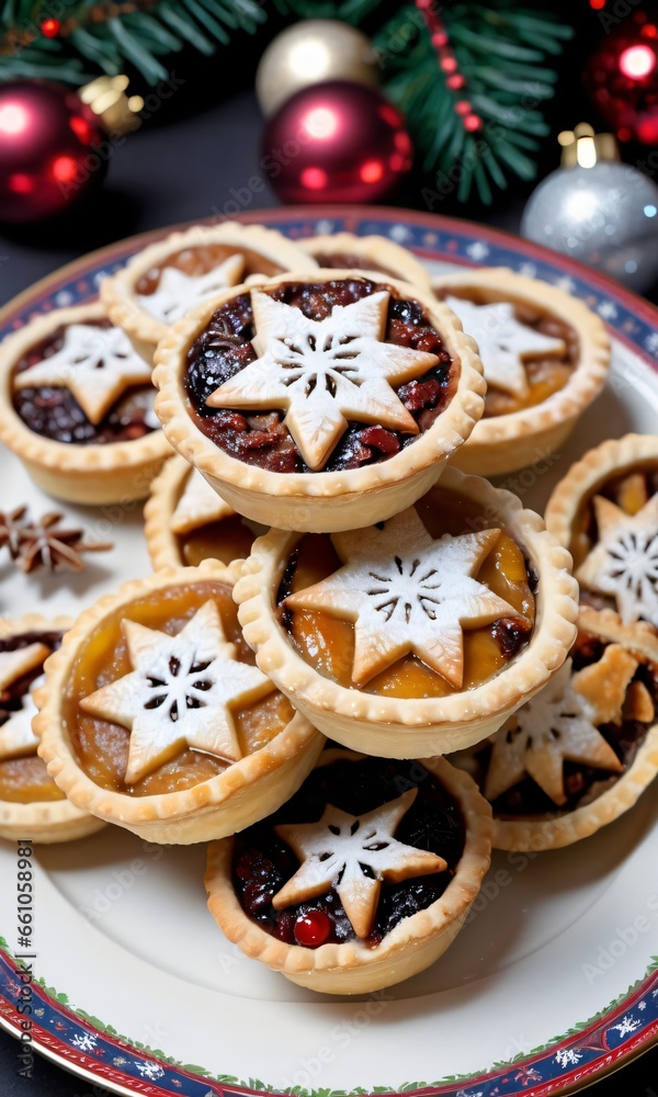 Photo Of Christmas Mince Pies On A Festive Plate
