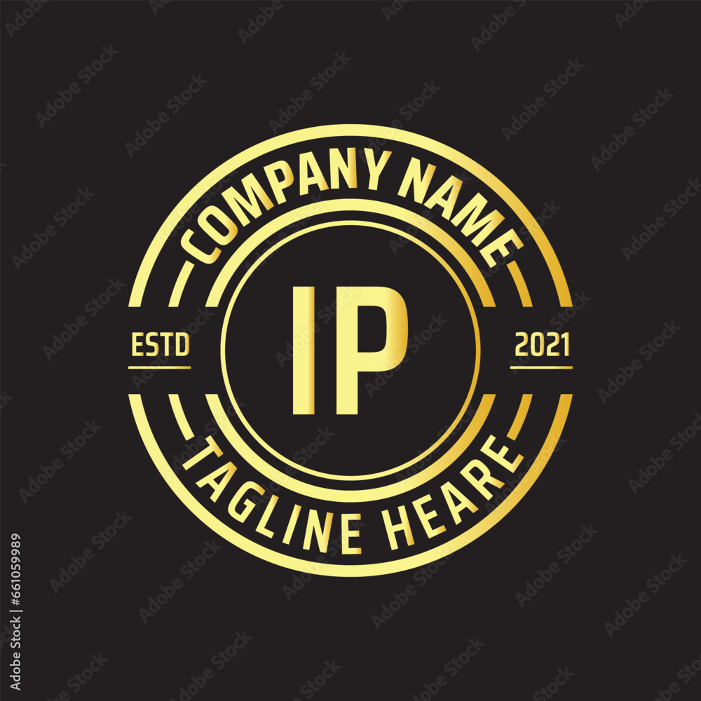 Professional simple Letter IP Circle Luxury Gold Color Vector Logo Template