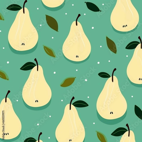 Seamless pattern with pears and leaves Hand drawn vector illustration