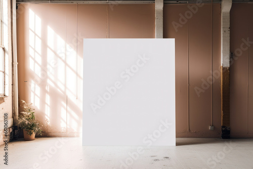 large art print frame canvas mock up in a curated whimsical studio setting with natural light and shadows old vintage building stucco decor 