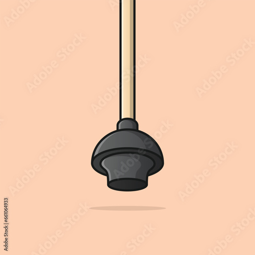 Plumbing plunger hand tool for toilet in an outline style. Cleaning toilet sucker icon.