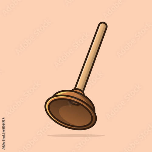 Plumbing plunger hand tool for toilet in an outline style. Cleaning toilet sucker icon.