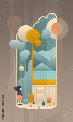 Abstract fanastic composition with a girl