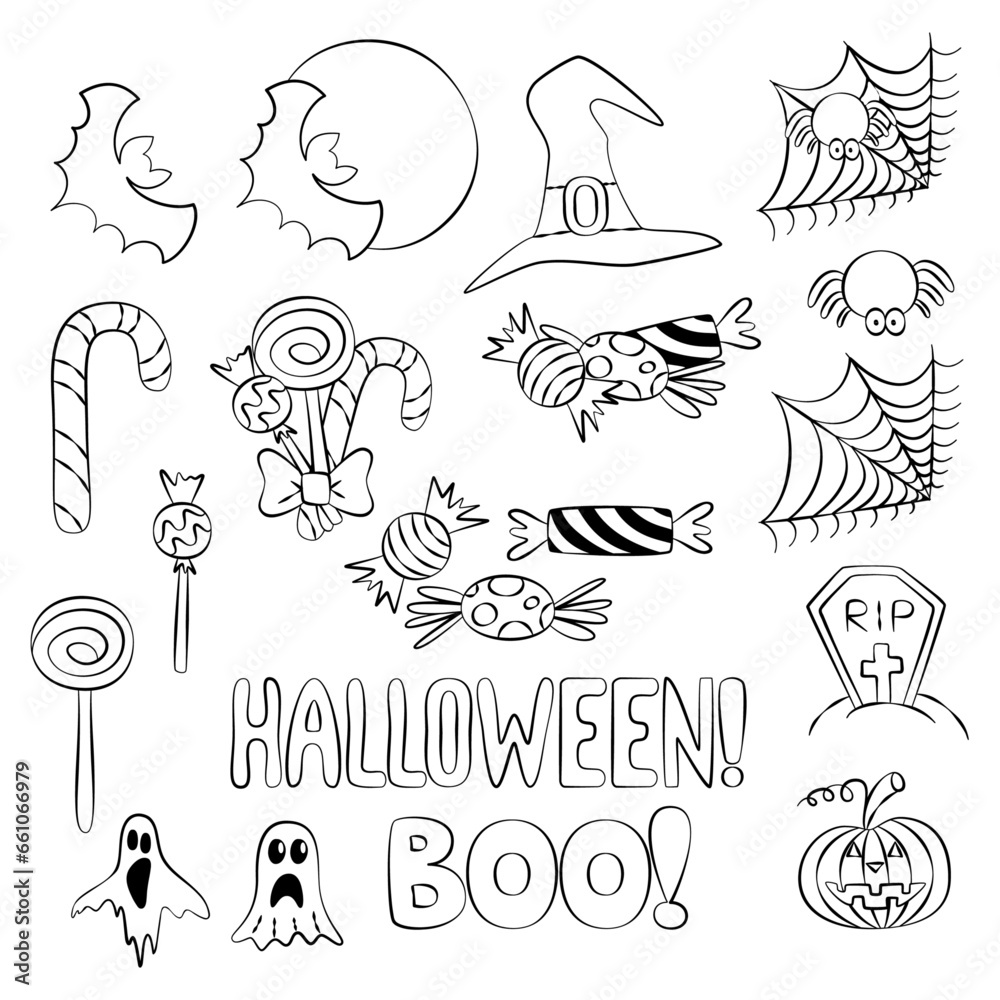 Hand drawn Halloween shapes. Flat design style vector illustration.	