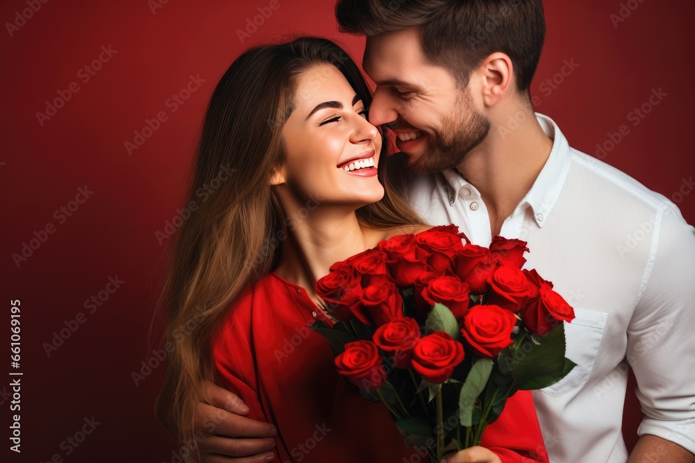 Couple Celebrating with red Roses Couple Celebrating with red Roses